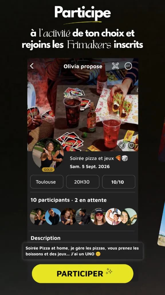 Frimake app screen